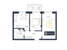 Продается 2-комнатная квартира ЖК Живём, Квартал 6.1, дом 1, 50.98  м&sup2;, 5760740 рублей