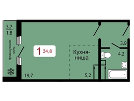 Продается 1-комнатная квартира ЖК КБС. Классика, дом 2, 34.8  м&sup2;, 5560000 рублей