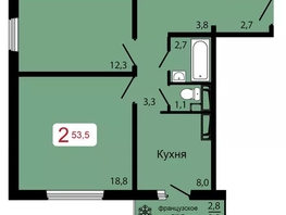 Продается 2-комнатная квартира ЖК КБС. Классика, дом 3, 53.5  м&sup2;, 6950000 рублей