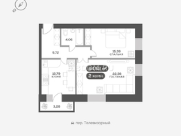 Продается 2-комнатная квартира ЖК Октябрьский, дом 2, 64.52  м&sup2;, 10342000 рублей