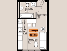 Продается 1-комнатная квартира ЖК Премьер парк, 20.68  м&sup2;, 3763760 рублей