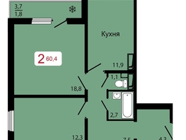Продается 2-комнатная квартира ЖК КБС. Классика, дом 1, 60.4  м&sup2;, 8350000 рублей