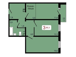 Продается 3-комнатная квартира ЖК КБС. Берег, дом 7 строение 5, 66.3  м&sup2;, 9135000 рублей