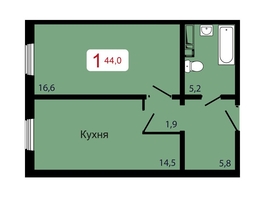 Продается 1-комнатная квартира ЖК КБС. Берег, дом 7 строение 6, 44  м&sup2;, 6852000 рублей