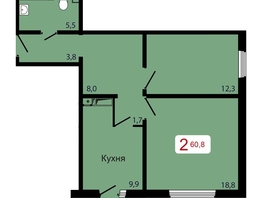 Продается 2-комнатная квартира ЖК КБС. Берег, дом 7 строение 6, 60.8  м&sup2;, 8800000 рублей