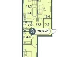 Продается 3-комнатная квартира ЖК Три Клёна, дом 1, 76.6  м&sup2;, 10494200 рублей