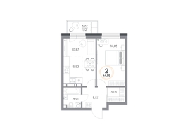 Продается 2-комнатная квартира ЖК Юдинский, дом 1.4, 44.86  м&sup2;, 6495728 рублей