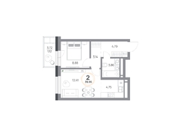 Продается 2-комнатная квартира ЖК Юдинский, дом 1.4, 39.95  м&sup2;, 5804735 рублей