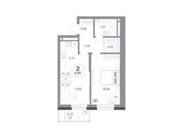 Продается 2-комнатная квартира ЖК Юдинский, дом 1.4, 51.66  м&sup2;, 7170408 рублей
