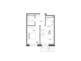 Продается 2-комнатная квартира ЖК Юдинский, дом 1.4, 42.71  м&sup2;, 6184408 рублей
