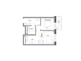 Продается 2-комнатная квартира ЖК Юдинский, дом 1.4, 41.12  м&sup2;, 5954176 рублей