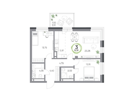 Продается 3-комнатная квартира ЖК Юдинский, дом 1.4, 70.37  м&sup2;, 9865874 рублей