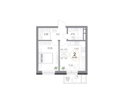 Продается 2-комнатная квартира ЖК Юдинский, дом 1.4, 42.65  м&sup2;, 6175720 рублей