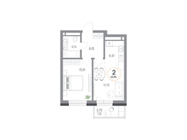 Продается 2-комнатная квартира ЖК Юдинский, дом 1.5, 42.14  м&sup2;, 5882744 рублей