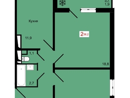 Продается 2-комнатная квартира ЖК КБС. Курчатова, дом 12.1, 56.2  м&sup2;, 8700000 рублей