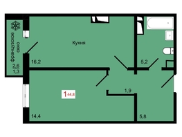 Продается 1-комнатная квартира ЖК КБС. Курчатова, дом 12.2, 44.8  м&sup2;, 7350000 рублей