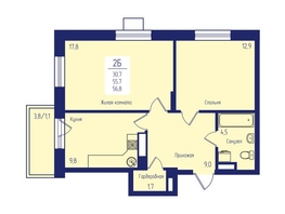 Продается 2-комнатная квартира ЖК Универс, 2 квартал, 56.8  м&sup2;, 8900000 рублей