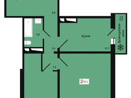 Продается 2-комнатная квартира ЖК КБС. Классика, дом 4, 59.4  м&sup2;, 8250000 рублей