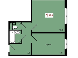 Продается 1-комнатная квартира ЖК КБС. Берег, дом 7 строение 1, 42.4  м&sup2;, 6589000 рублей