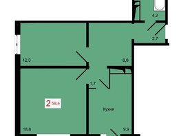 Продается 2-комнатная квартира ЖК КБС. Берег, дом 7 строение 2, 58.4  м&sup2;, 8600000 рублей