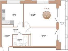 Продается 2-комнатная квартира ЖК Небо над Енисеем, 58  м&sup2;, 12122000 рублей