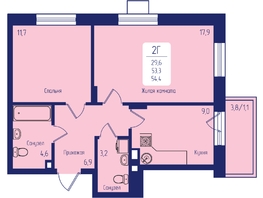 Продается 2-комнатная квартира ЖК Универс, 2 квартал, 54.4  м&sup2;, 8950000 рублей
