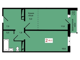 Продается 2-комнатная квартира ЖК КБС. Берег, дом 7 строение 2, 49.3  м&sup2;, 7440000 рублей