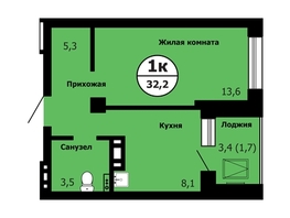 Продается 1-комнатная квартира ЖК Серебряный, дом 1 корпус 3, 32.4  м&sup2;, 5731236 рублей