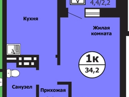 Продается 1-комнатная квартира ЖК Тихие зори, дом Гранит корпус 2, 34.2  м&sup2;, 5727000 рублей