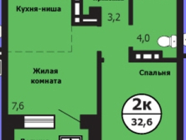 Продается 2-комнатная квартира ЖК Тихие зори, дом Гранит корпус 1, 32.6  м&sup2;, 5603000 рублей