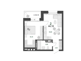 Продается 2-комнатная квартира ЖК Фамилия, дом 5, 44.1  м&sup2;, 6350000 рублей
