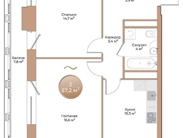 Продается 2-комнатная квартира ЖК Небо над Енисеем, 57.2  м&sup2;, 14357200 рублей