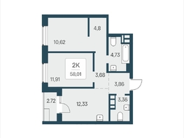 Продается 2-комнатная квартира ЖК Расцветай в Солнечном, дом 2, 58.01  м&sup2;, 8050000 рублей
