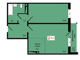 Продается 2-комнатная квартира ЖК КБС. Берег, дом 7 строение 2, 56.3  м&sup2;, 7950000 рублей