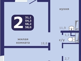 Продается 2-комнатная квартира ЖК Рябиновый дворик, дом 1, 56.2  м&sup2;, 7399000 рублей