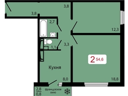 Продается 2-комнатная квартира ЖК КБС. Классика, дом 2, 54.6  м&sup2;, 8350000 рублей