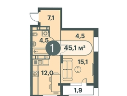 Продается 1-комнатная квартира ЖК Три Клёна, дом 1, 45.1  м&sup2;, 8569000 рублей