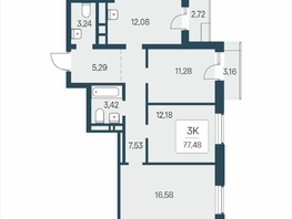 Продается 3-комнатная квартира ЖК Расцветай в Солнечном, дом 2, 77.48  м&sup2;, 10350000 рублей