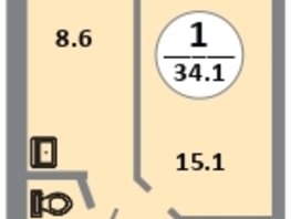 Продается 1-комнатная квартира ЖК Снегири, дом 10, 34.1  м&sup2;, 5160000 рублей
