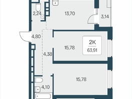 Продается 2-комнатная квартира ЖК Расцветай в Солнечном, дом 2, 63.91  м&sup2;, 8800000 рублей
