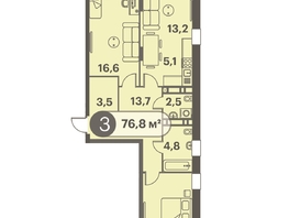 Продается 3-комнатная квартира ЖК Три Клёна, дом 1, 76.8  м&sup2;, 11520000 рублей