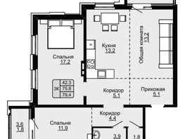 2-комнатная квартира, 55.1 м², 10/22 этаж