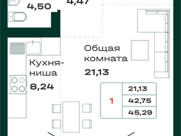 Продается 1-комнатная квартира ЛОКОМОТИВ, б/с 5 и 6, 45.29 м², 3555265 рублей