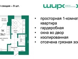 Продается 1-комнатная квартира ЖК Широта, корпус 2, 36.1  м², 4523330 рублей