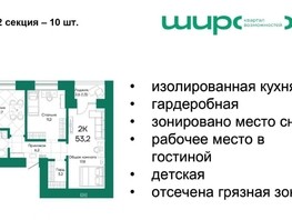 Продается 2-комнатная квартира ЖК Широта, корпус 2, 53.2  м², 6277600 рублей