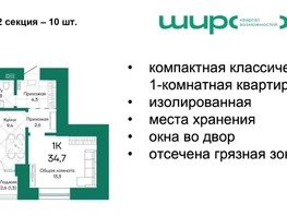 Продается 1-комнатная квартира ЖК Широта, корпус 2, 34.7  м², 4271570 рублей