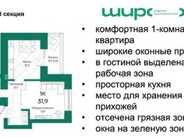 Продается 1-комнатная квартира ЖК Широта, корпус 1, 31.9  м², 4054490 рублей