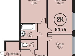 Продается 2-комнатная квартира ЖК Адалин на Южном, дом 15 корпус 1, 54.75  м², 5475000 рублей