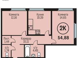 Продается 2-комнатная квартира ЖК Адалин на Южном, дом 15 корпус 5, 54.88  м², 6036800 рублей