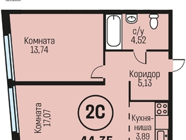 Продается 2-комнатная квартира ЖК Адалин на Южном, дом 15 корпус 5, 44.35  м², 5188950 рублей